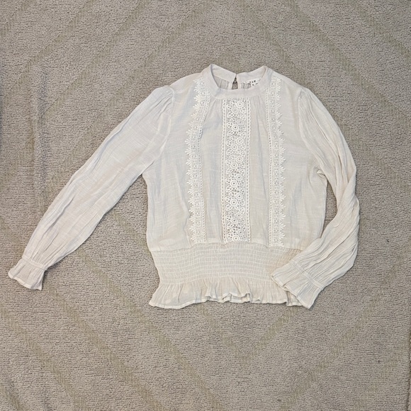 E & M Tops - E&M White Lace Smocked Blouse – XL